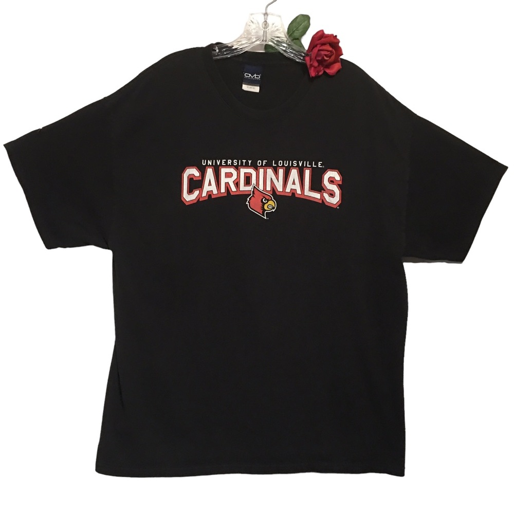 U of L Cardinals Black Tee shirt OVB Old Varsity Brand Seamless XL 46-48 EUC